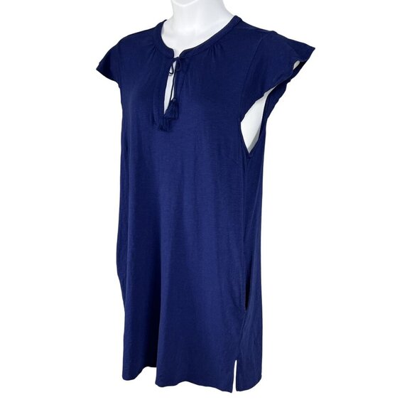 Talbots Womens XL Blue sleeveless Tunic Dress Tassel Tied Pockets Golf Preppy - Picture 7 of 14